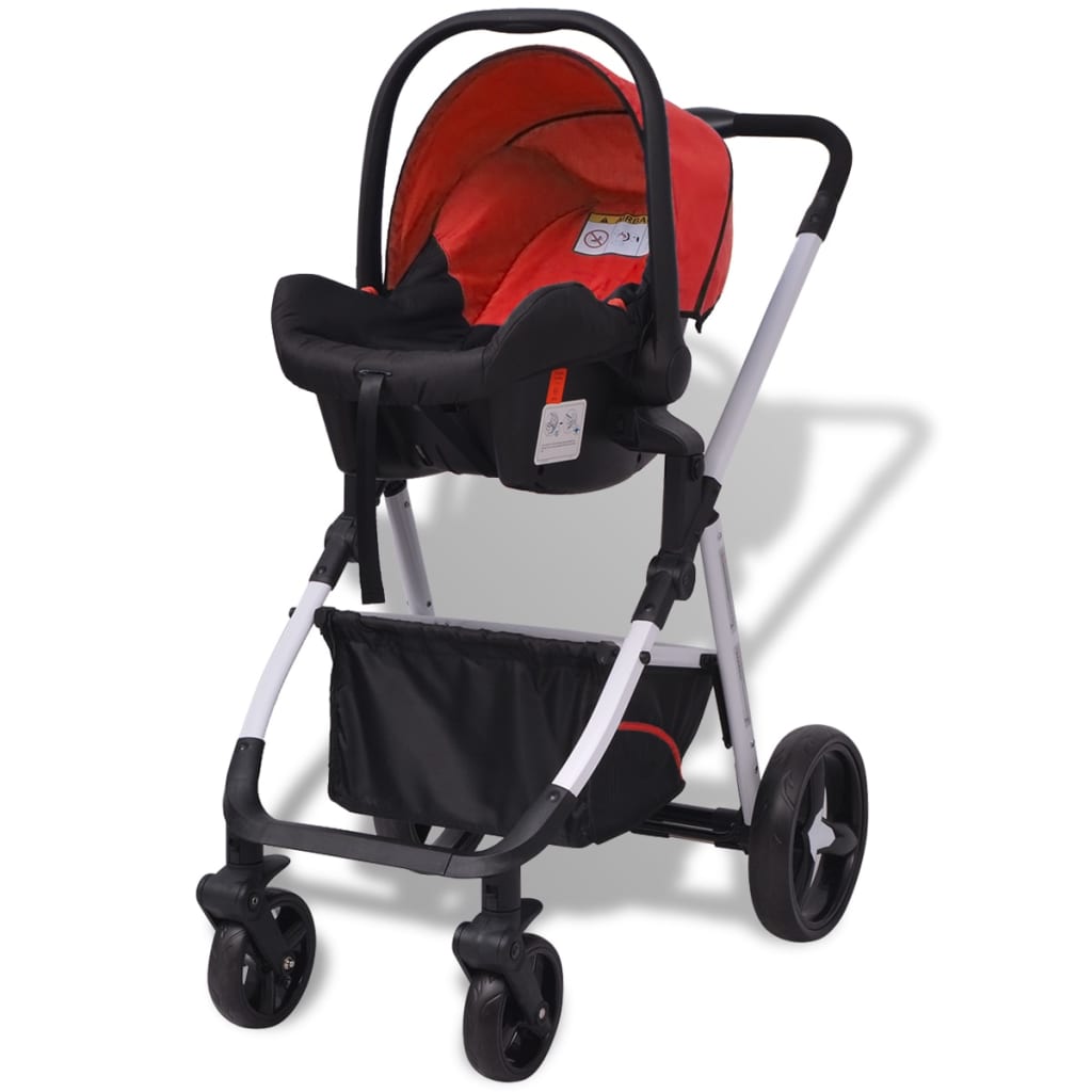 vidaXL trīs-vienā bērnu ratiņi, alumīnijs, sarkans ar melnu