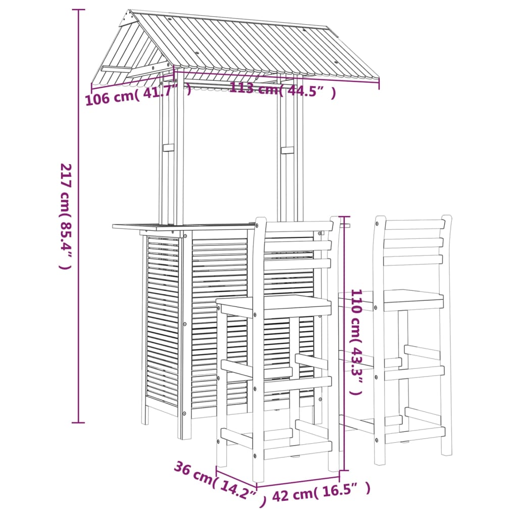 vidaXL 3-daļīgs dārza bāra mēbeļu komplekts, akācijas masīvkoks