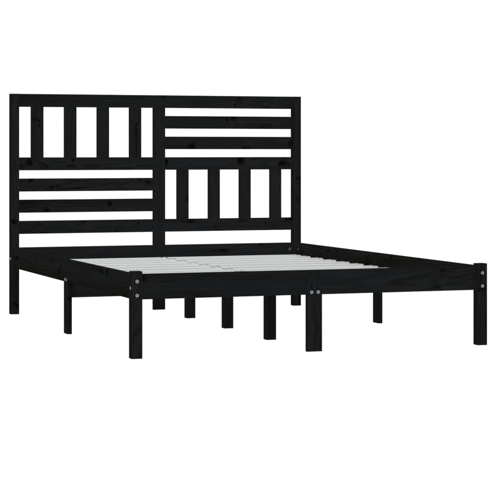 vidaXL gultas rāmis, melns, 135x190 cm, priedes masīvkoks, divvietīgs