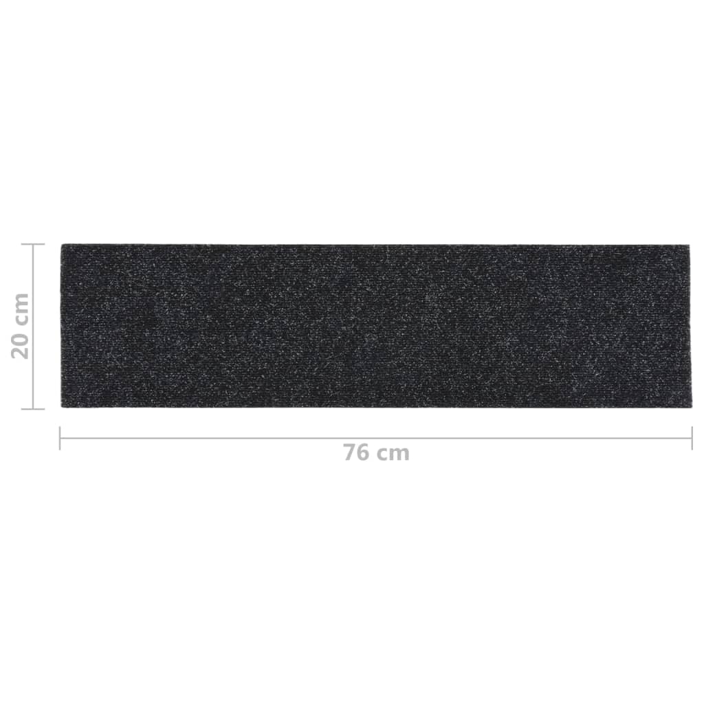 vidaXL kāpņu paklāji, 15 gab., pašlīmējoši, 76x20 cm, melni