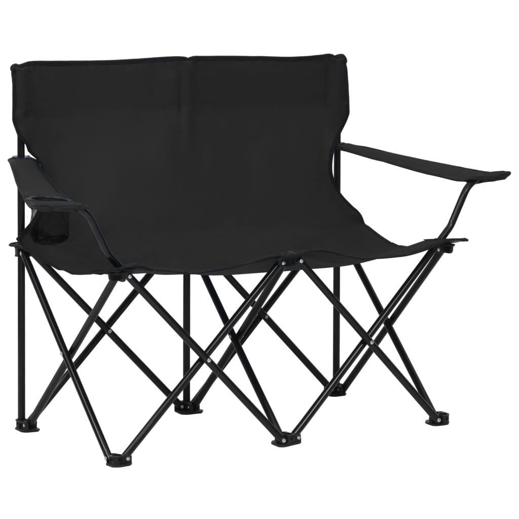 vidaXL divvietīgs kempinga krēsls, salokāms, tērauds un audums, melns