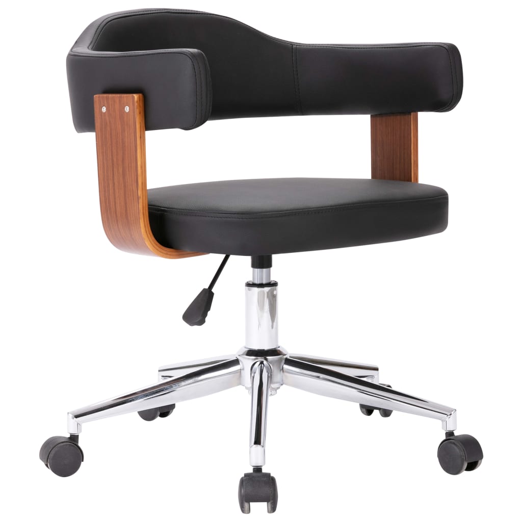 vidaXL biroja krēsls, grozāms, liekts koks, melna mākslīgā āda