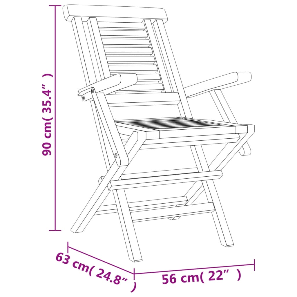 vidaXL saliekami dārza krēsli, 2 gab., 56x63x90 cm, masīvs tīkkoks