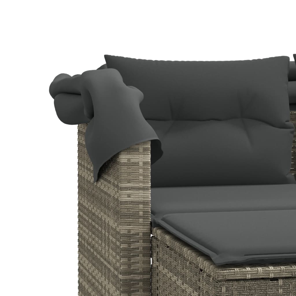 vidaXL divvietīgs dārza dīvāns ar jumtiņu un krēsliem, pelēks, PE