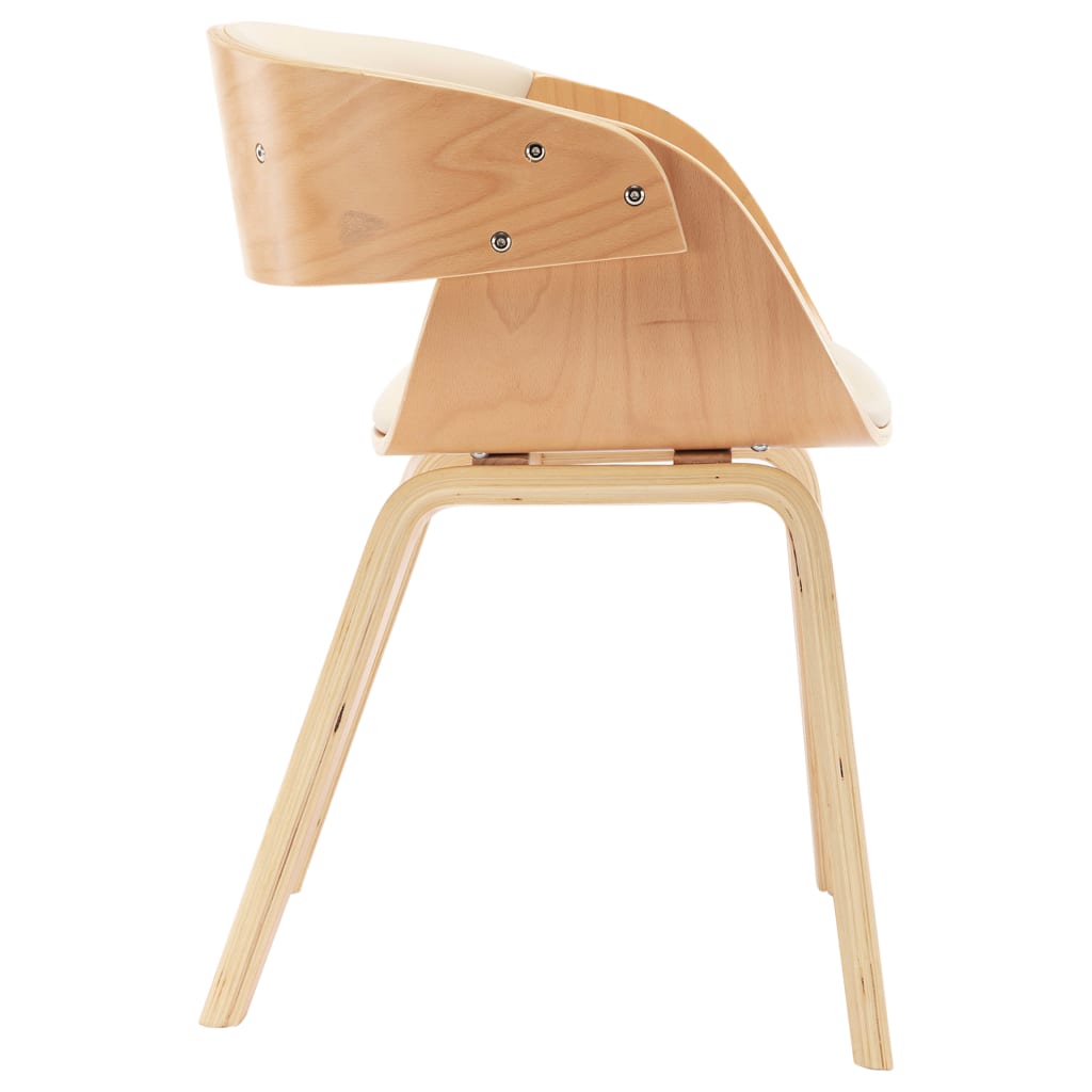vidaXL virtuves krēsls, izliekts koks un mākslīgā āda, krēmkrāsa
