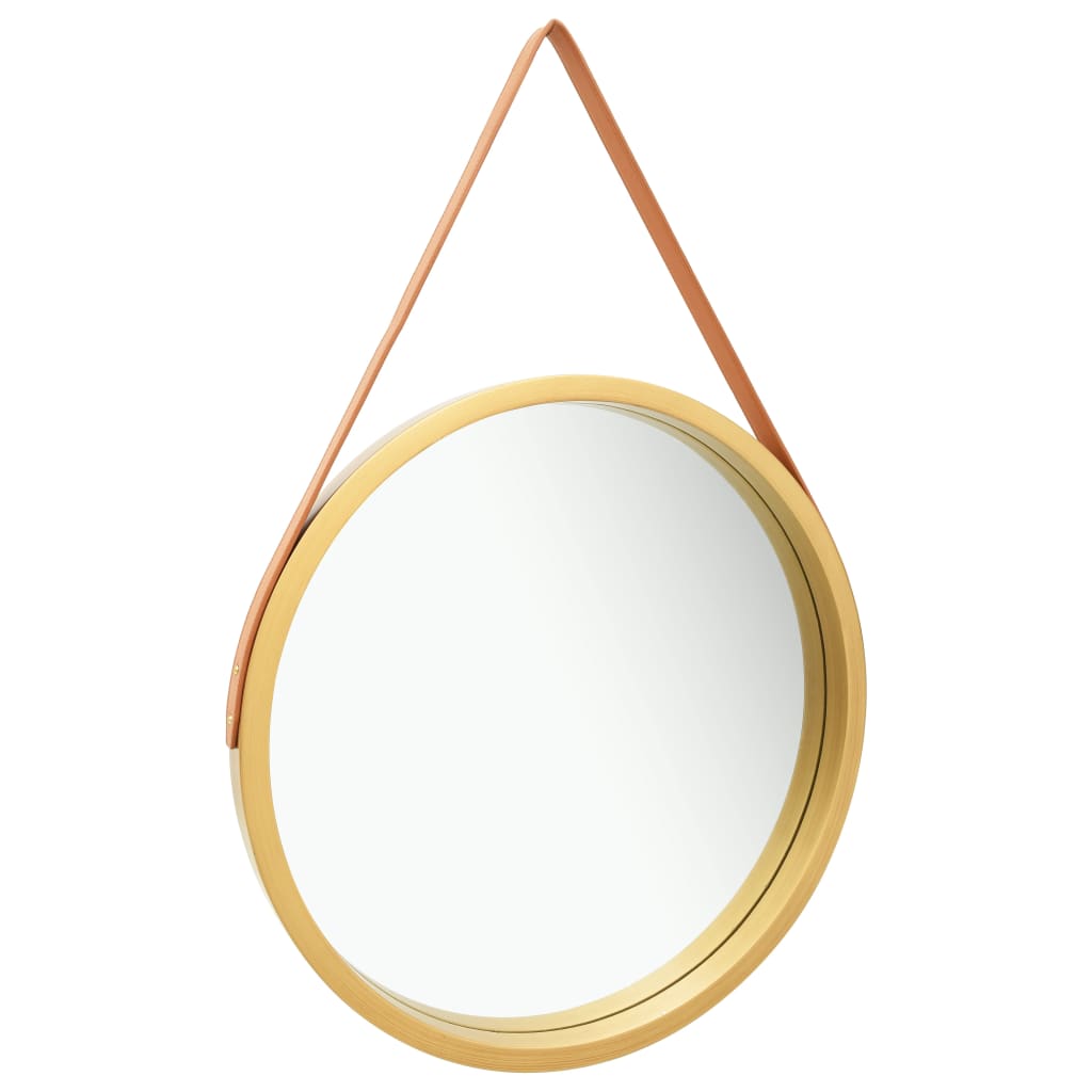 vidaXL sienas spogulis ar siksnu, 60 cm, zelta krāsā