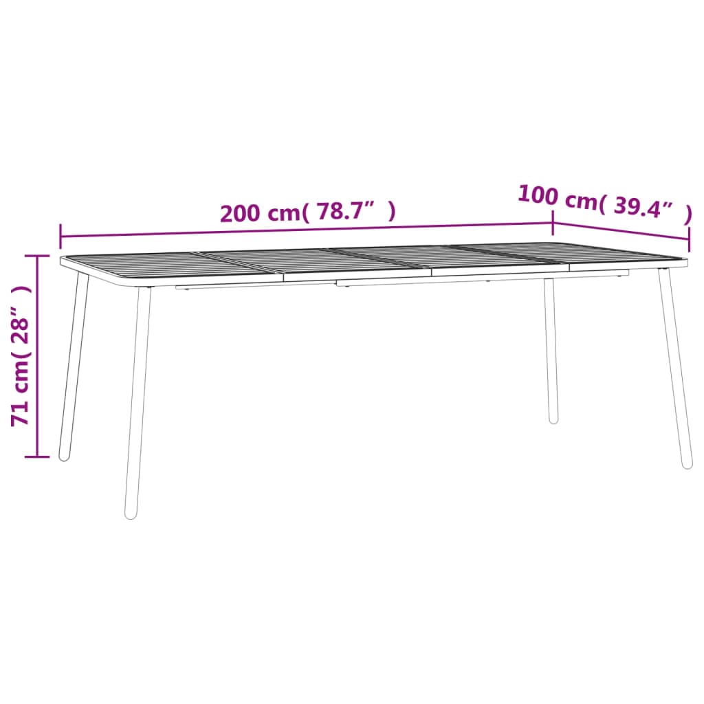 vidaXL dārza galds, antracītpelēks, 200x100x71 cm, tērauds