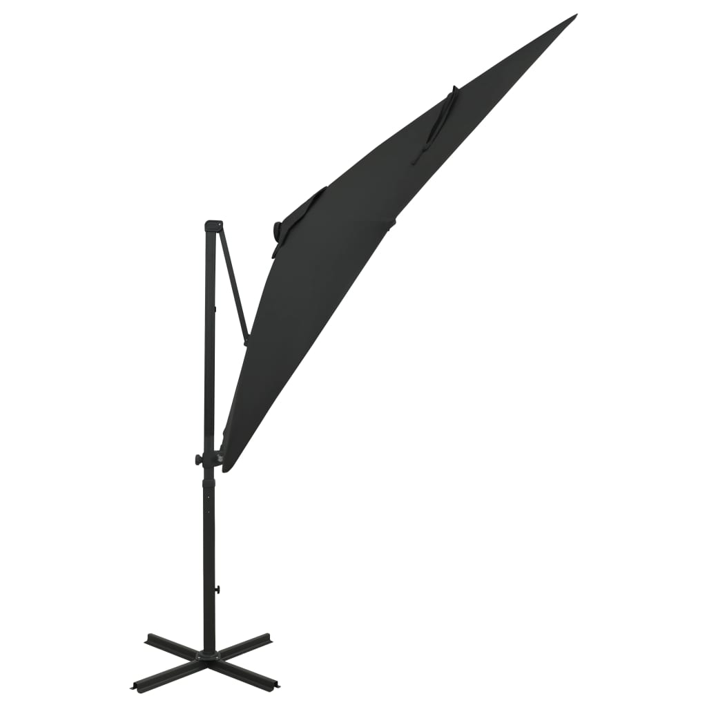 vidaXL saulessargs ar kātu un LED gaismām, 250 cm, melns