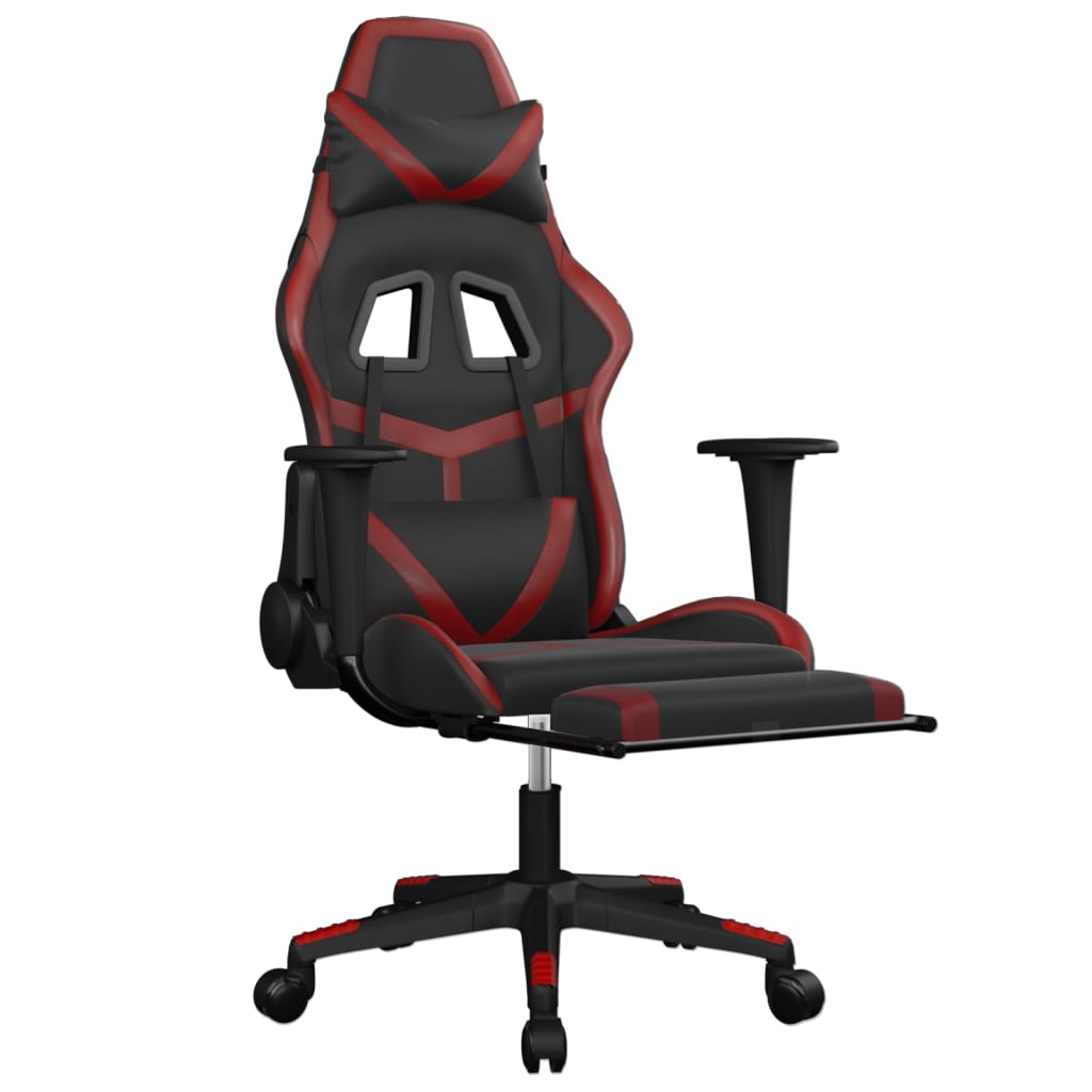 vidaXL datorspēļu krēsls ar kāju balstu, melna un sarkana mākslīgā āda