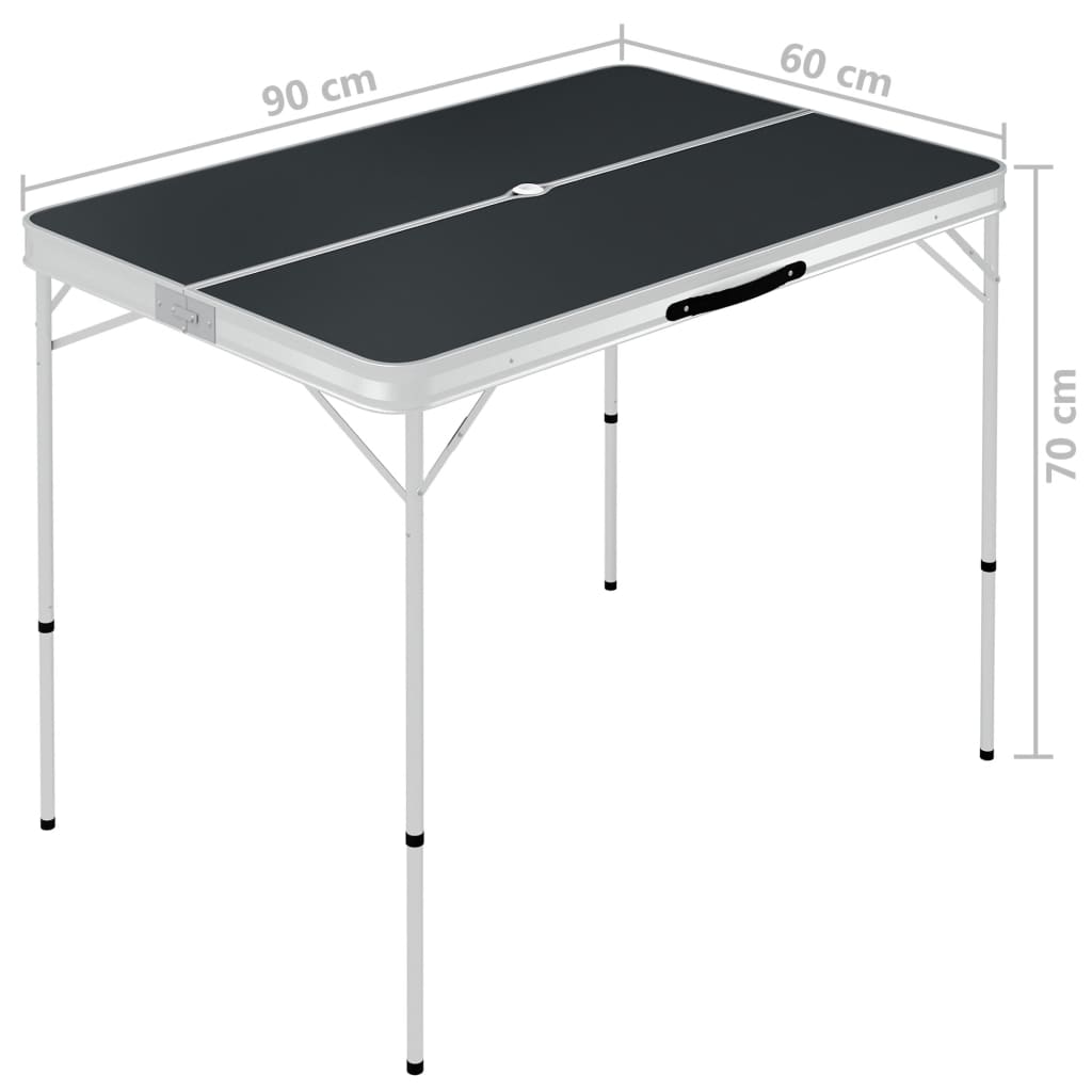 vidaXL saliekams kempinga galds ar 2 soliem, pelēks alumīnijs
