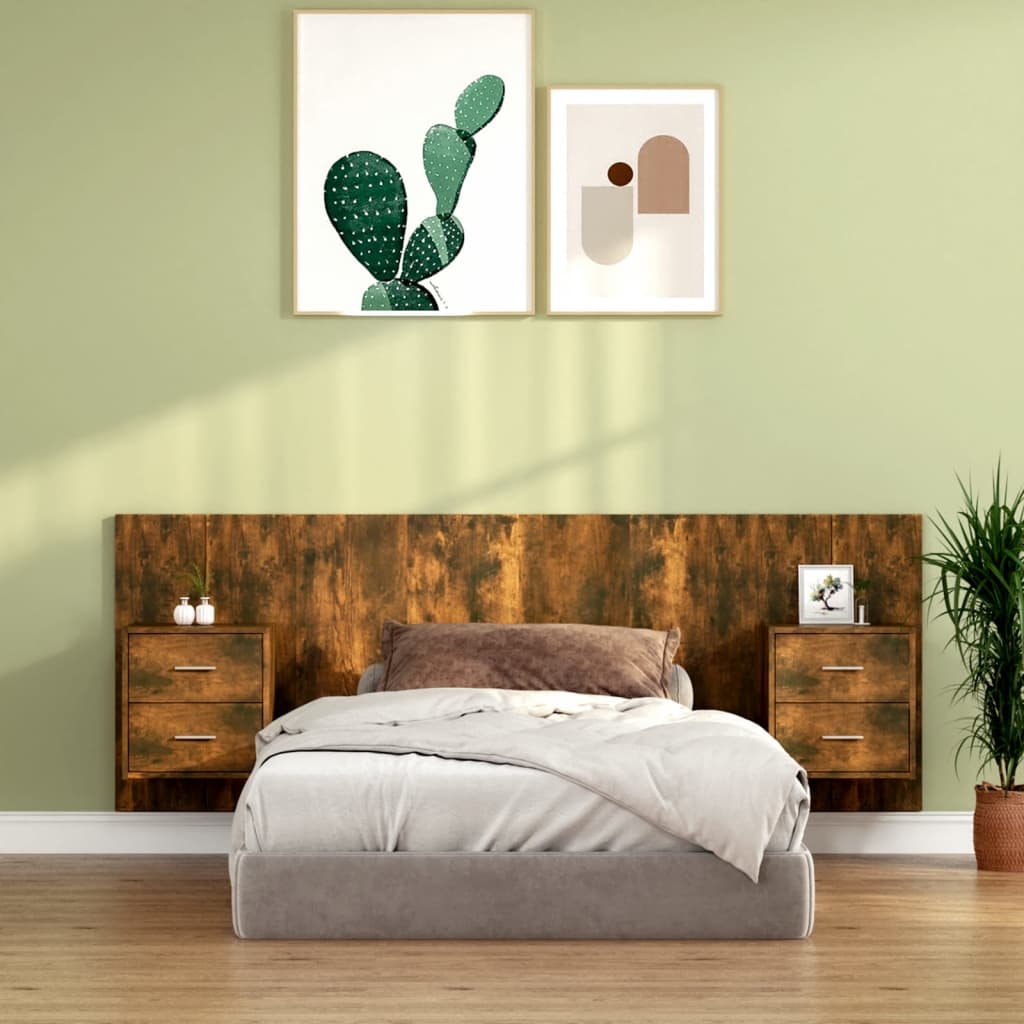 vidaXL gultas galvgalis ar skapīšiem,ozolkoka krāsa, inženierijas koks