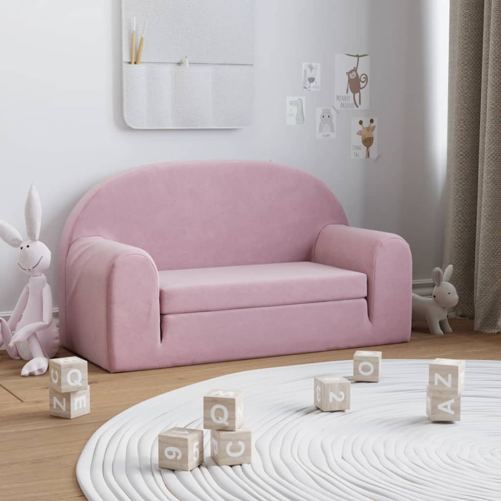 vidaXL divvietīga bērnu dīvāngulta, rozā, mīksts plīšs