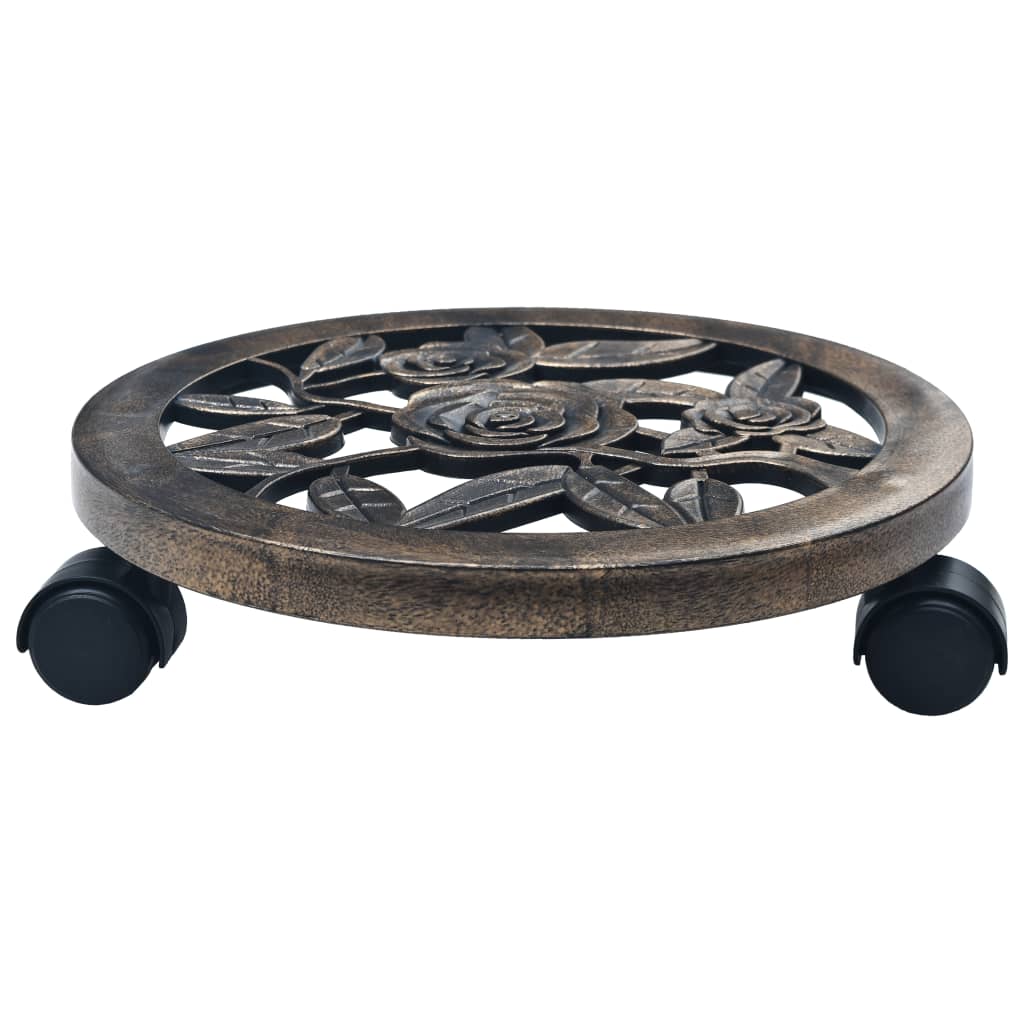 vidaXL puķu podu paliktņi ar riteņiem, 6 gab., bronzas krāsa, 30 cm