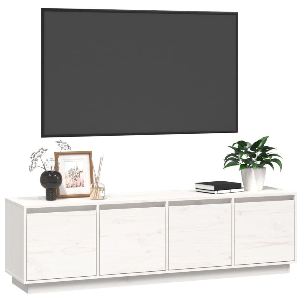 vidaXL TV plaukts, balts, 156x37x45 cm, priedes masīvkoks