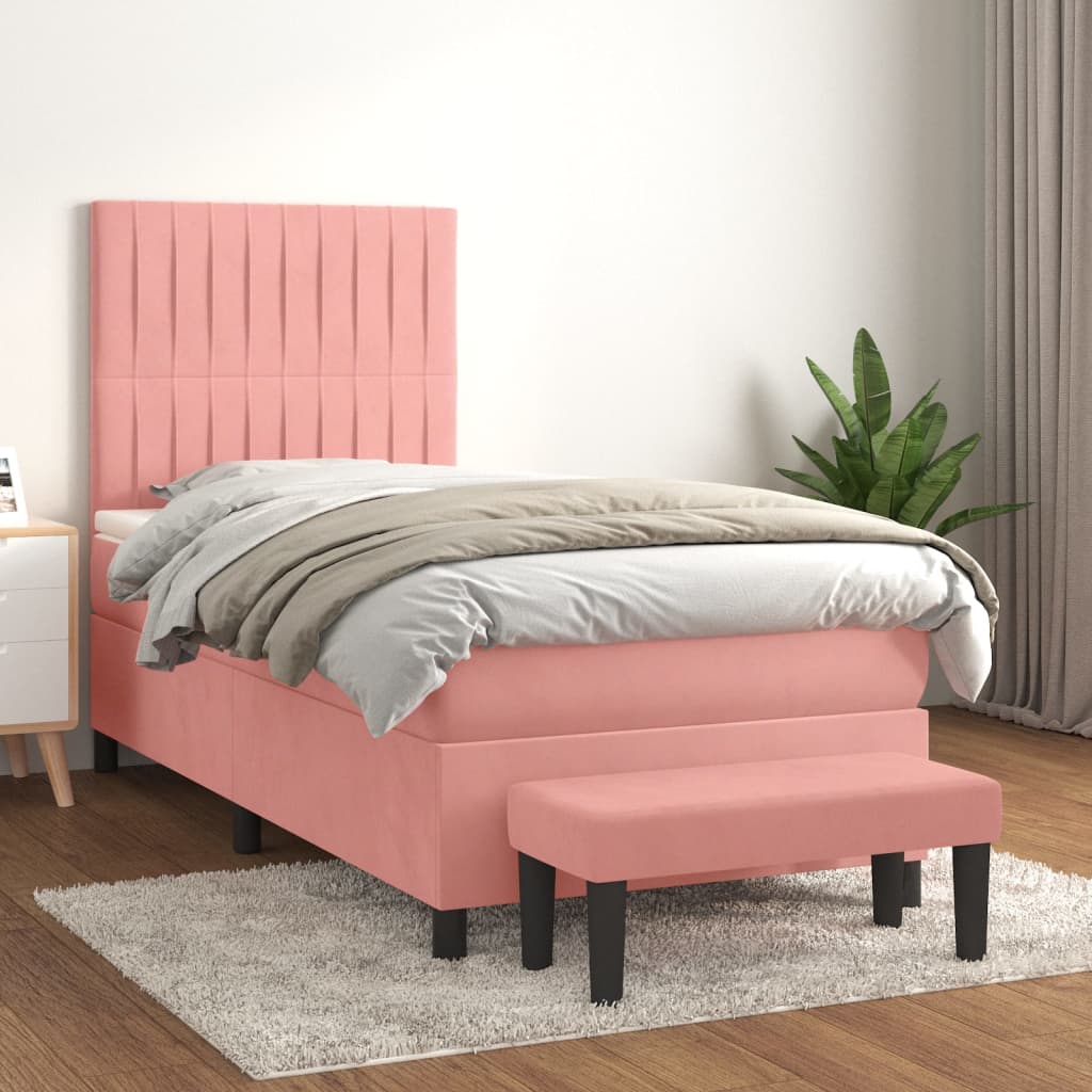 vidaXL atsperu gulta ar matraci, rozā samts, 100x200 cm