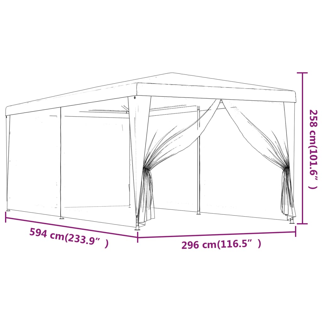 vidaXL svinību telts, ar 6 sieta sienām, 3x6 m, zila, HDPE