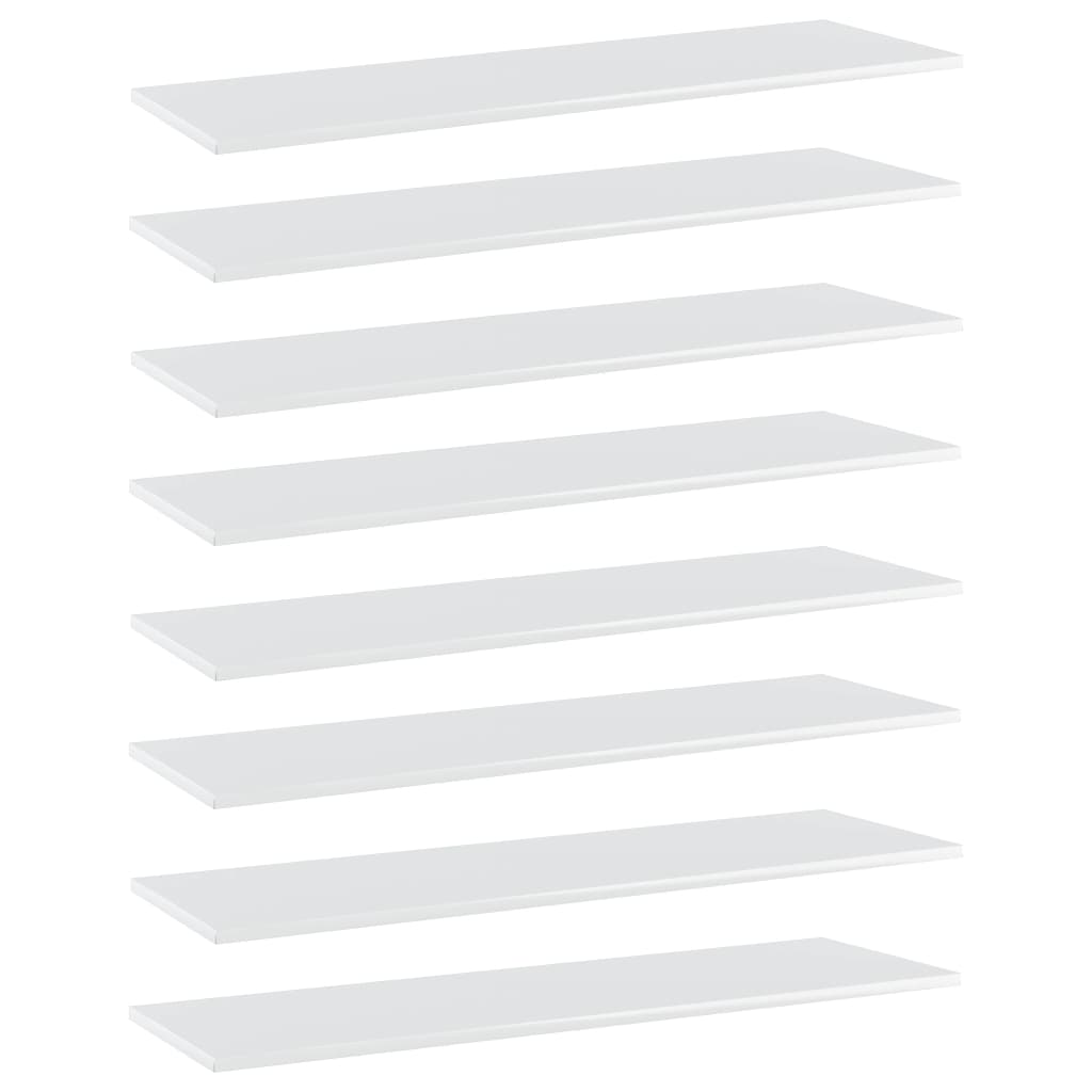 vidaXL plauktu dēļi, 8 gab., balti, 100x30x1,5 cm, skaidu plātne