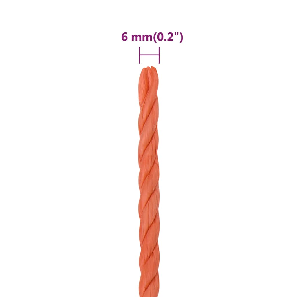 vidaXL darba virve, oranža, 6 mm, 25 m, polipropilēns