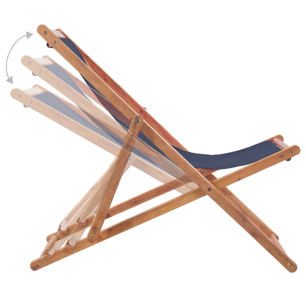 vidaXL saliekams pludmales krēsls, zils audums, koka rāmis