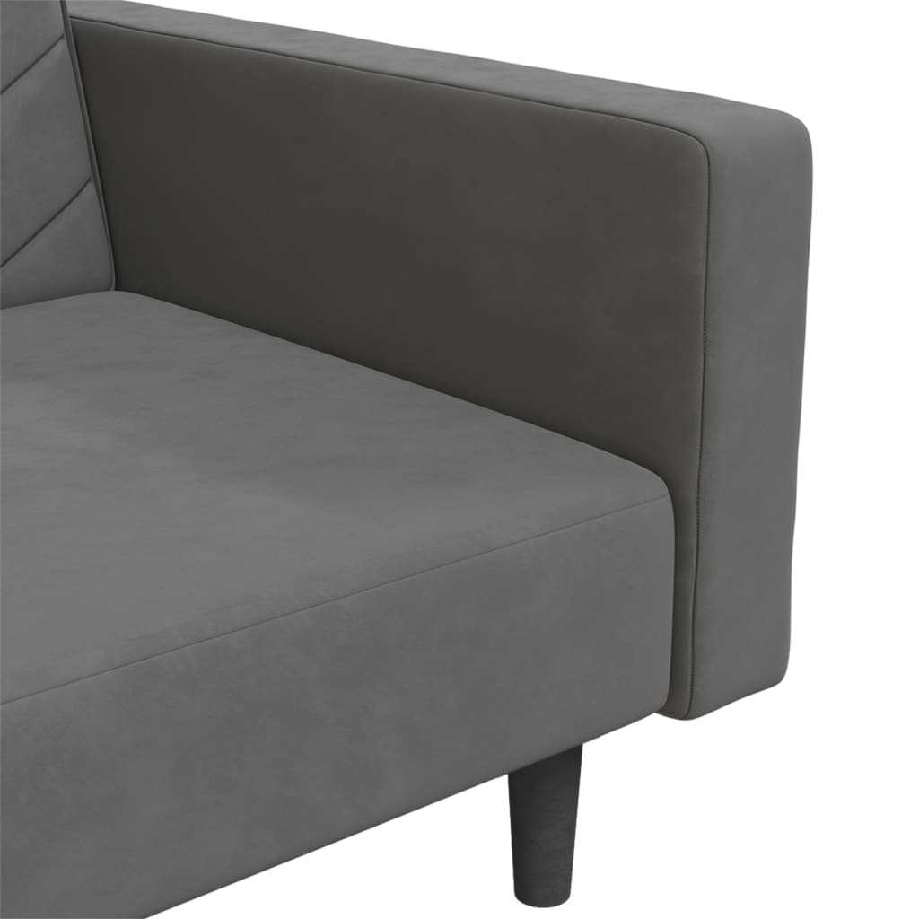 vidaXL 2-vietīga dīvāngulta ar diviem spilveniem, tumši pelēks samts
