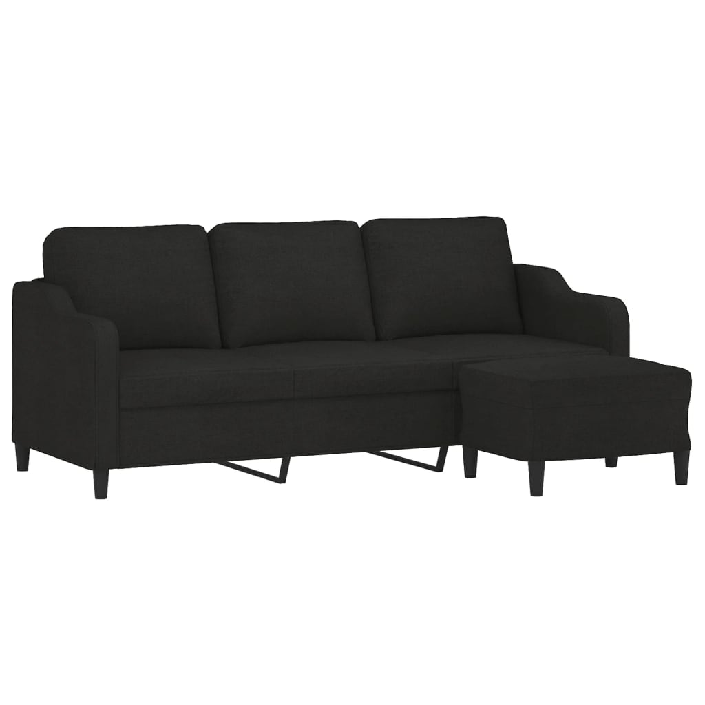 vidaXL trīsvietīgs dīvāns ar kājsoliņu, 180 cm, melns audums