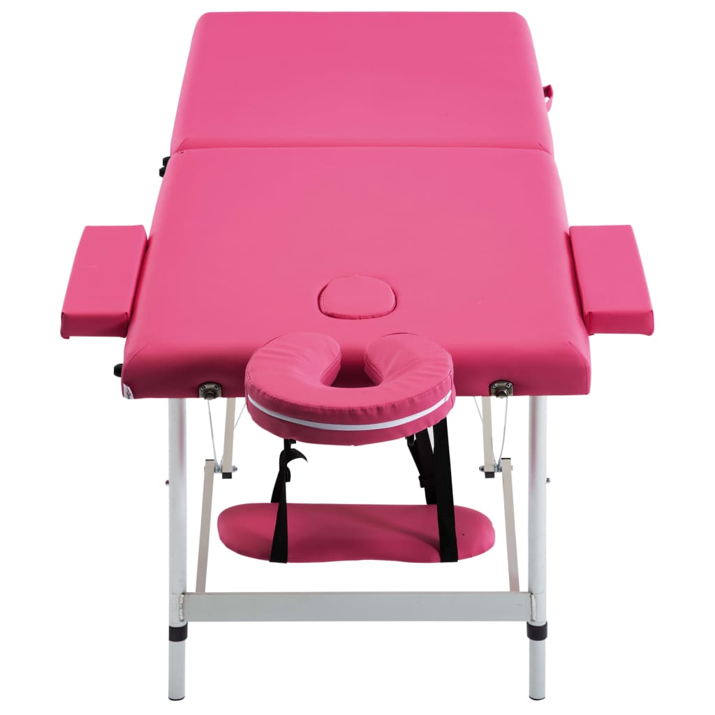 vidaXL saliekams masāžas galds, 2 daļas, alumīnijs, rozā