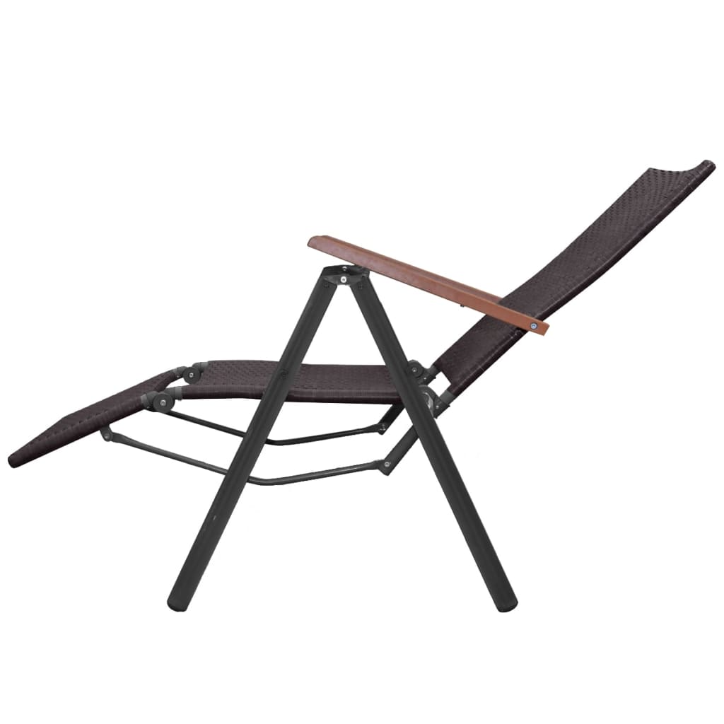 vidaXL atgāžams pludmales krēsls, brūna PE rotangpalma