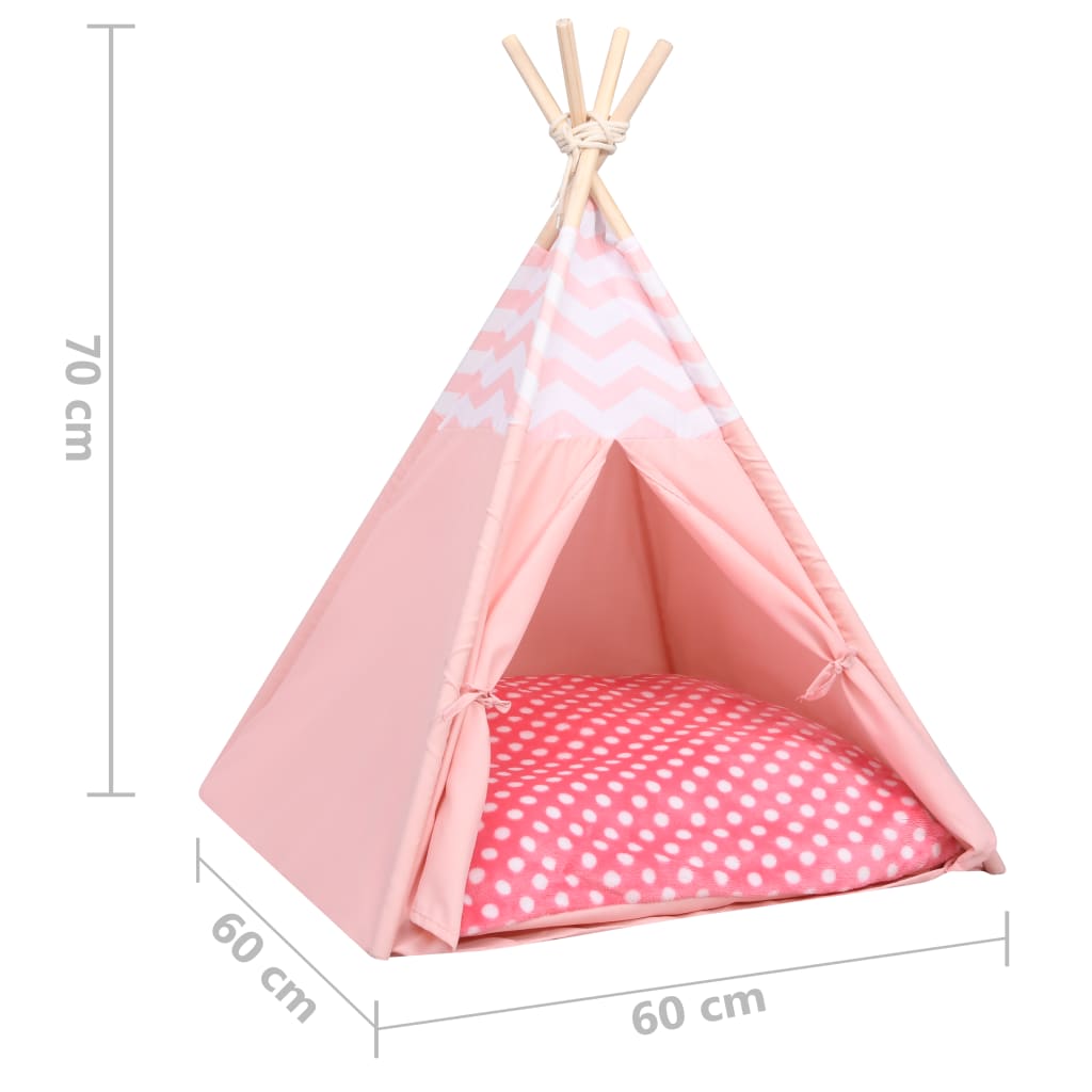 vidaXL kaķu telts ar somu, vigvama forma, rozā, 60x60x70 cm