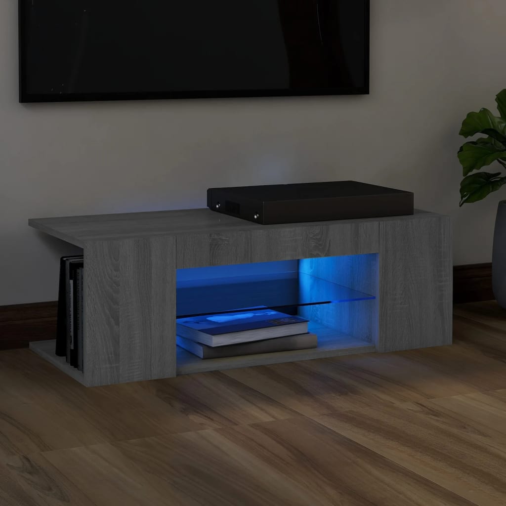 vidaXL TV galdiņš ar LED apgaismojumu, pelēks, 90x39x30 cm