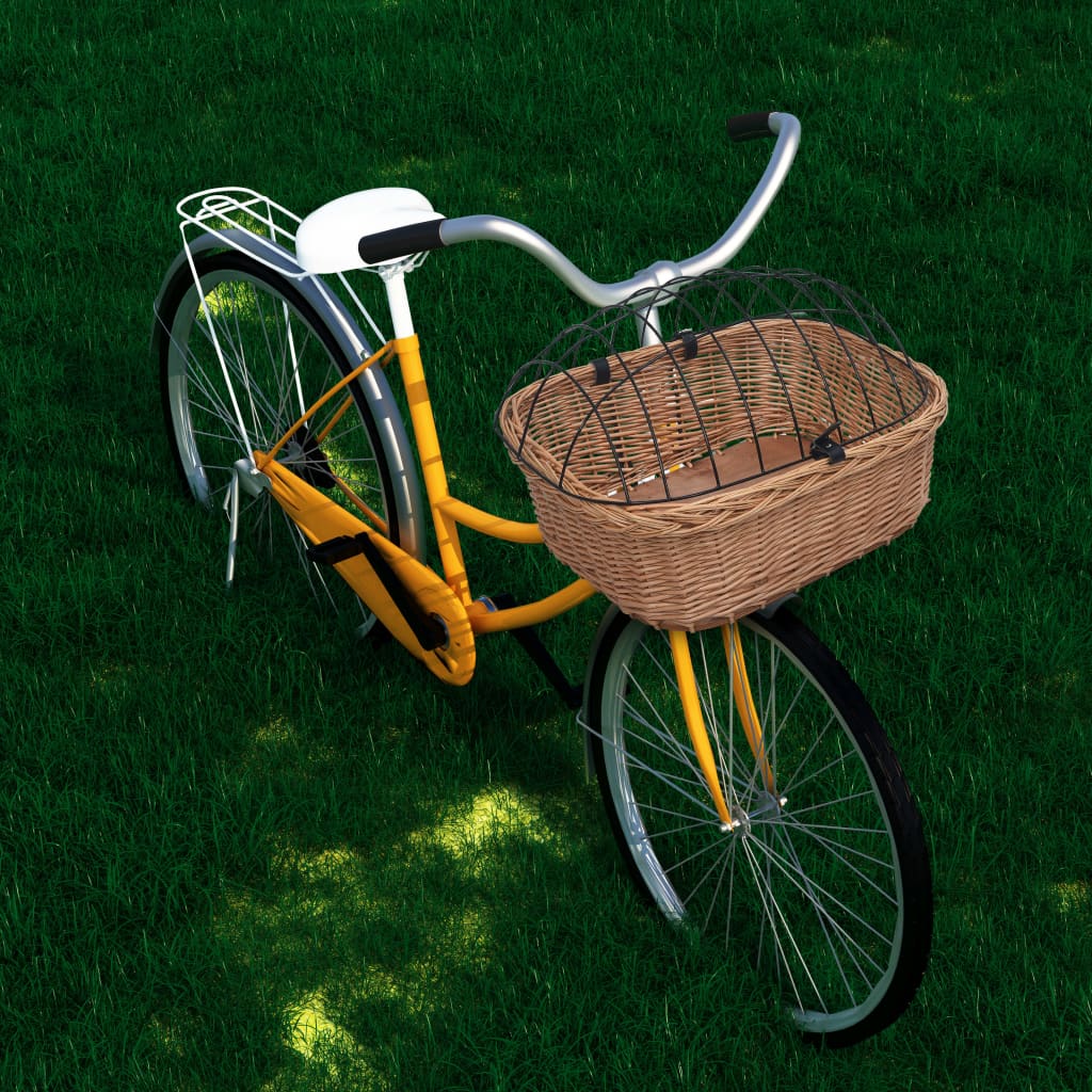 vidaXL velosipēda priekšējais grozs ar pārsegu, 50x45x35 cm, vītols
