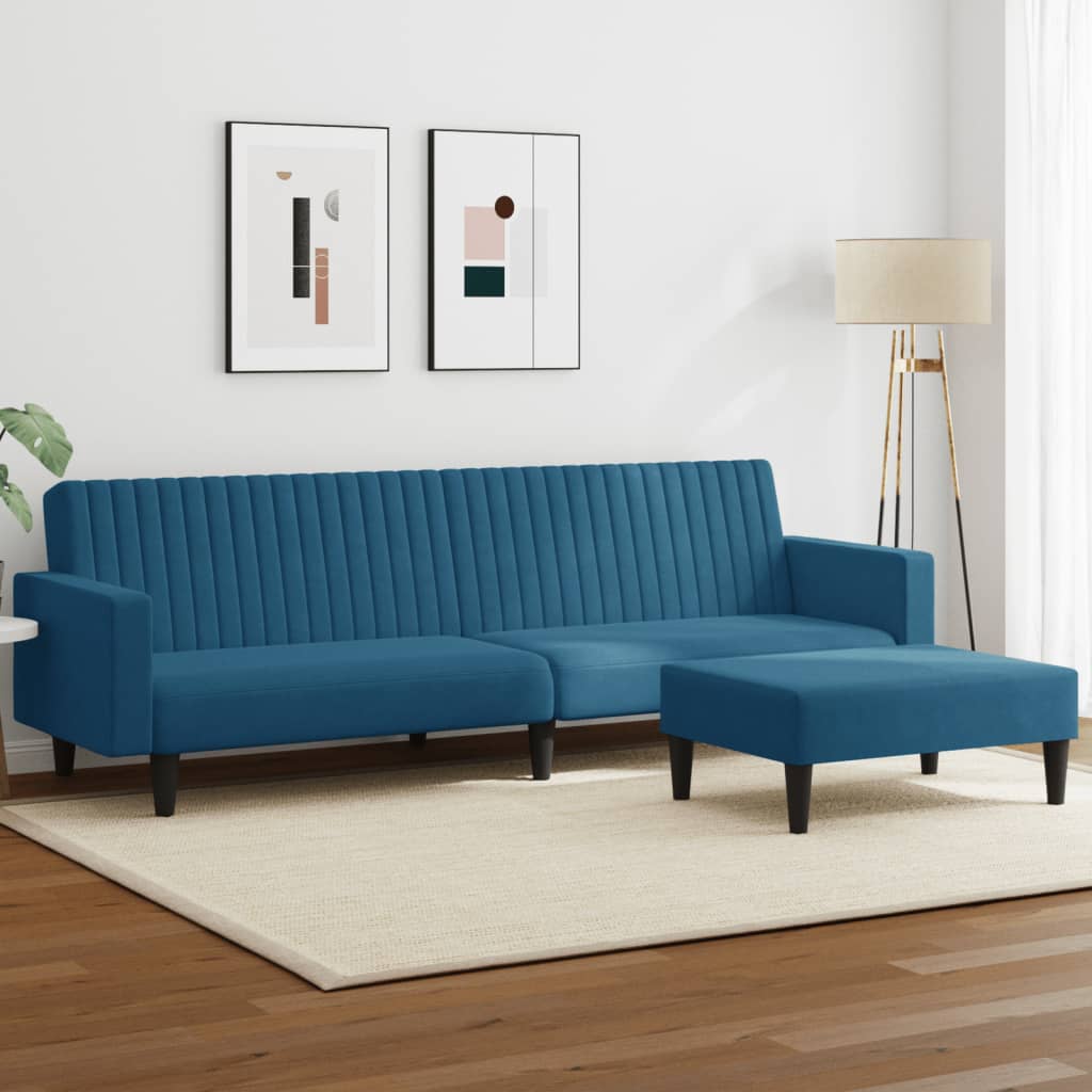vidaXL divdaļīgs dīvānu komplekts, zils samts