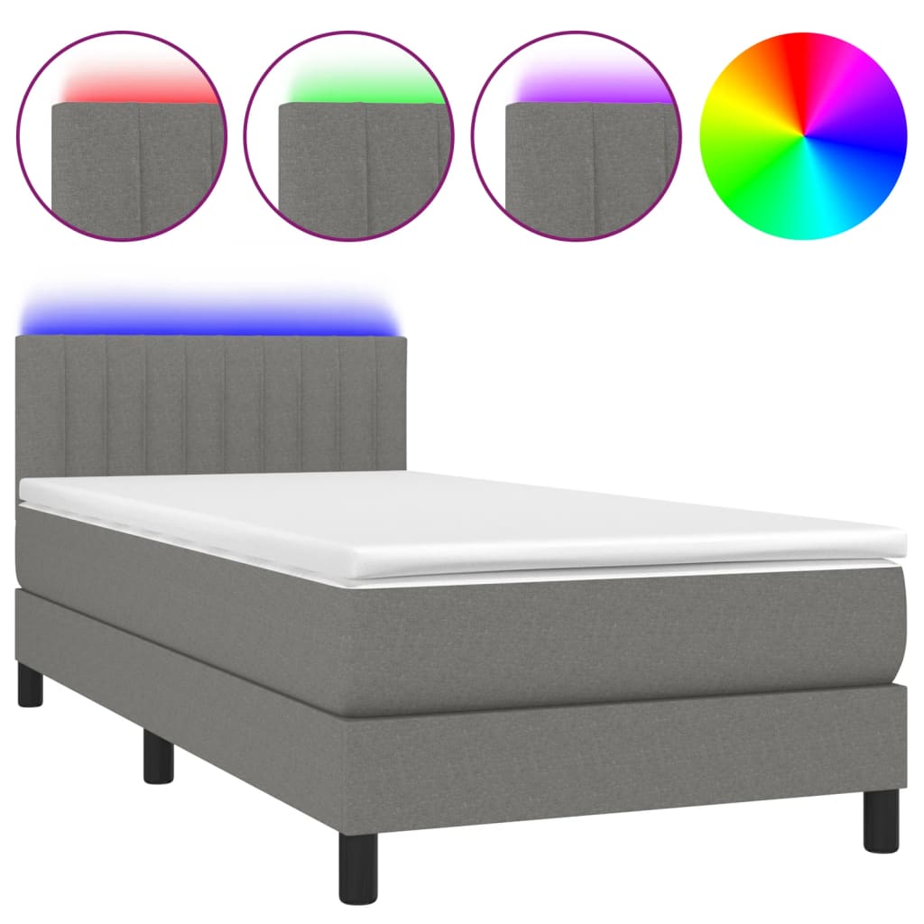 vidaXL atsperu gulta ar matraci, LED, tumši pelēks audums, 80x200 cm