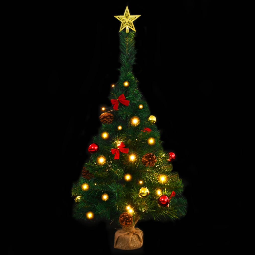 vidaXL izgaismota mākslīgā Ziemassvētku egle ar bumbām, 64 cm, zaļa