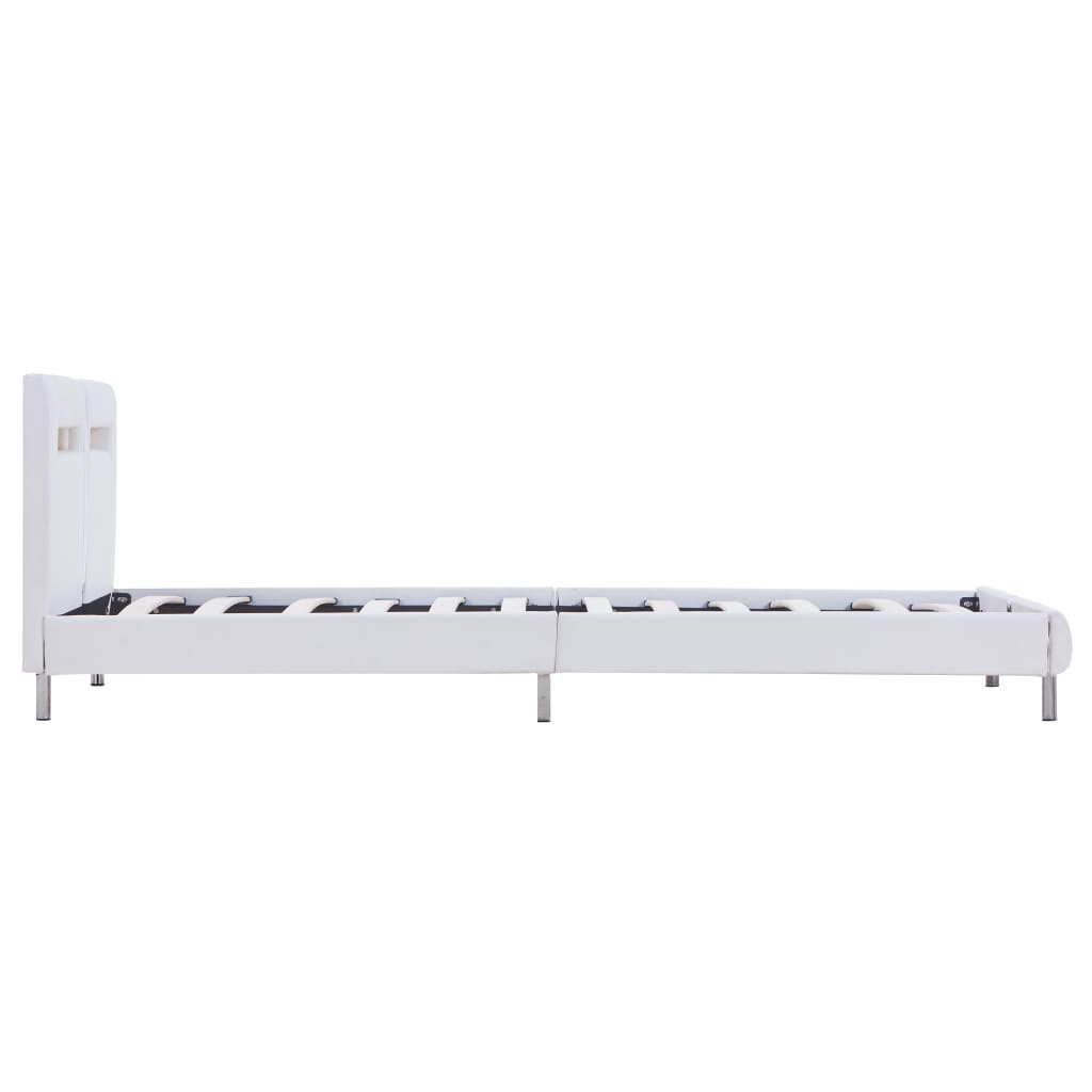 vidaXL gultas rāmis ar LED, balta mākslīgā āda, 90x200 cm