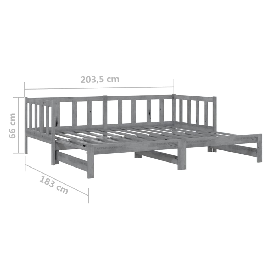 vidaXL izvelkama gulta, pelēka, priedes masīvkoks, 2x(90x200) cm