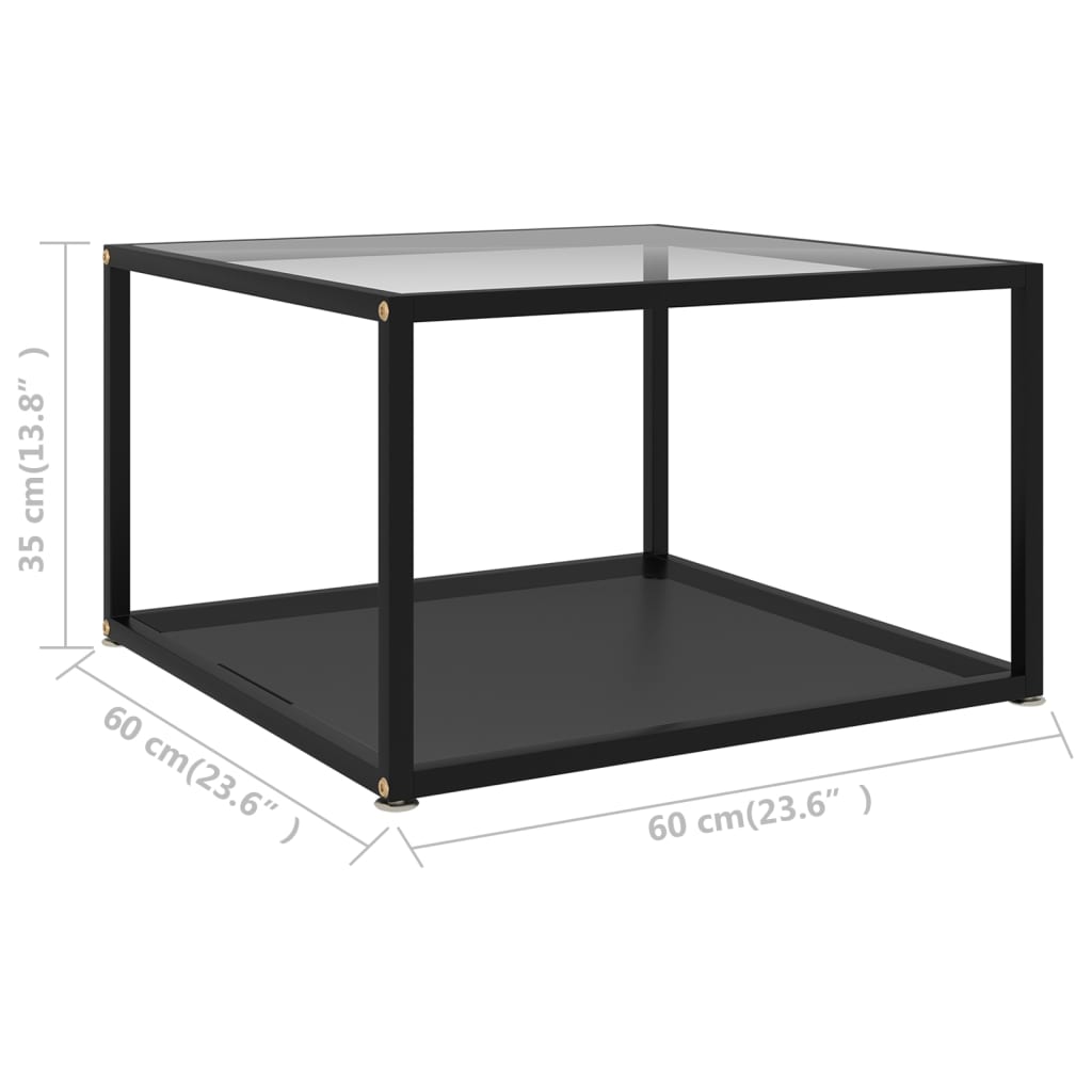 vidaXL kafijas galdiņš, melns, caurspīdīgs, 60x60x35 cm, rūdīts stikls