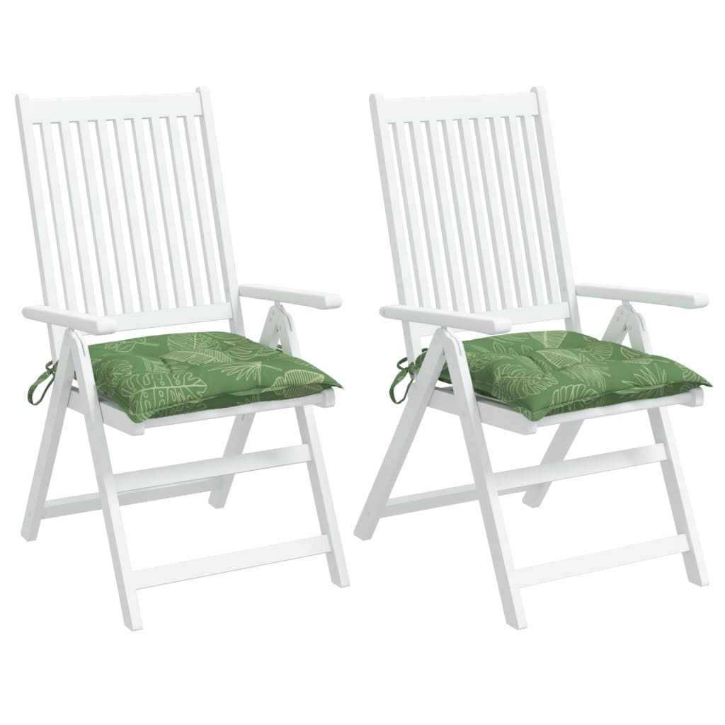 vidaXL dārza krēslu matrači, 2 gab., 40x40x7 cm, audums, lapu apdruka
