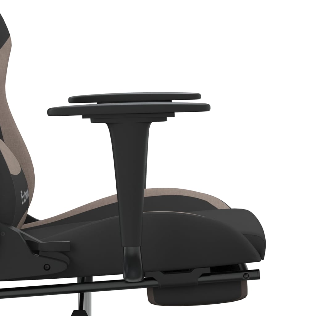vidaXL masāžas datorkrēsls ar kāju balstu, melns un pelēkbrūns audums