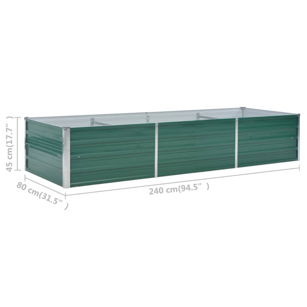 vidaXL augstā puķu kaste, cinkots tērauds, 240x80x45 cm, zaļa