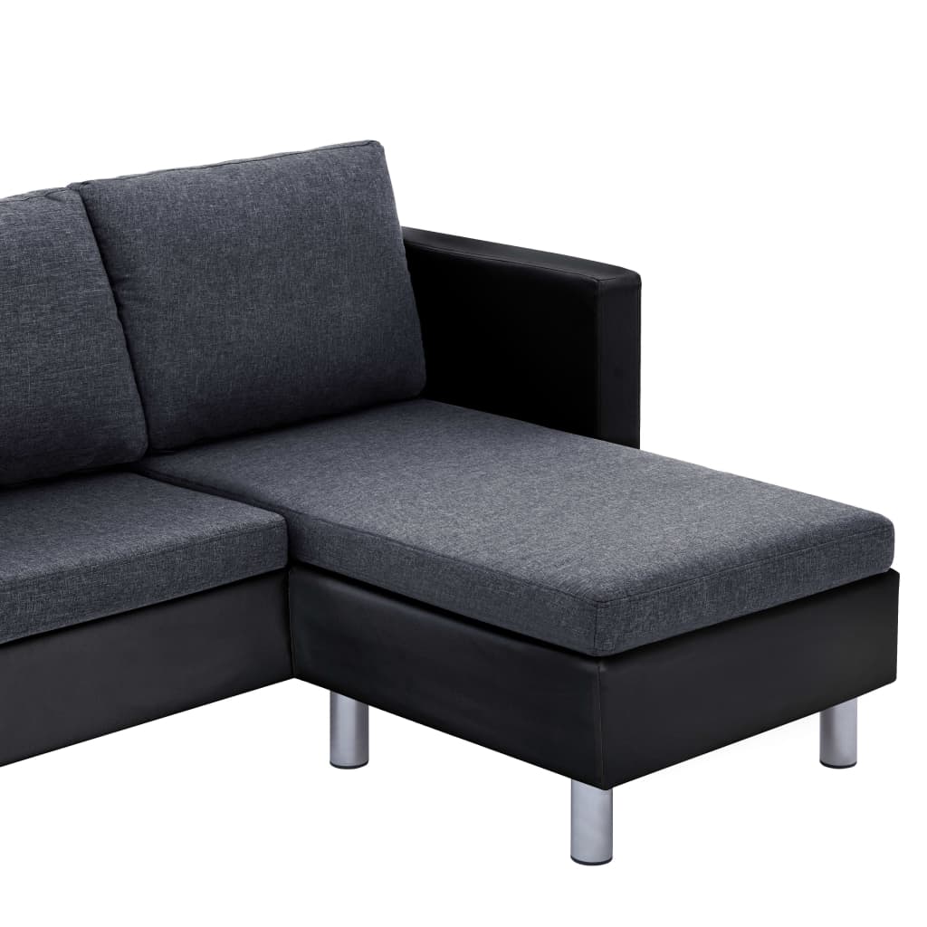 vidaXL dīvāns ar spilveniem, trīsvietīgs, melna mākslīgā āda