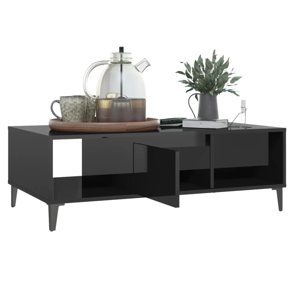 vidaXL kafijas galdiņš, 103,5x60x35 cm, spīdīgi melns, skaidu plāksne