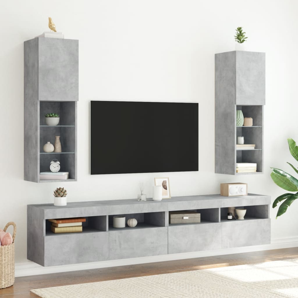 vidaXL TV skapītis ar LED apgaismojumu, betona pelēks, 30,5x30x102 cm