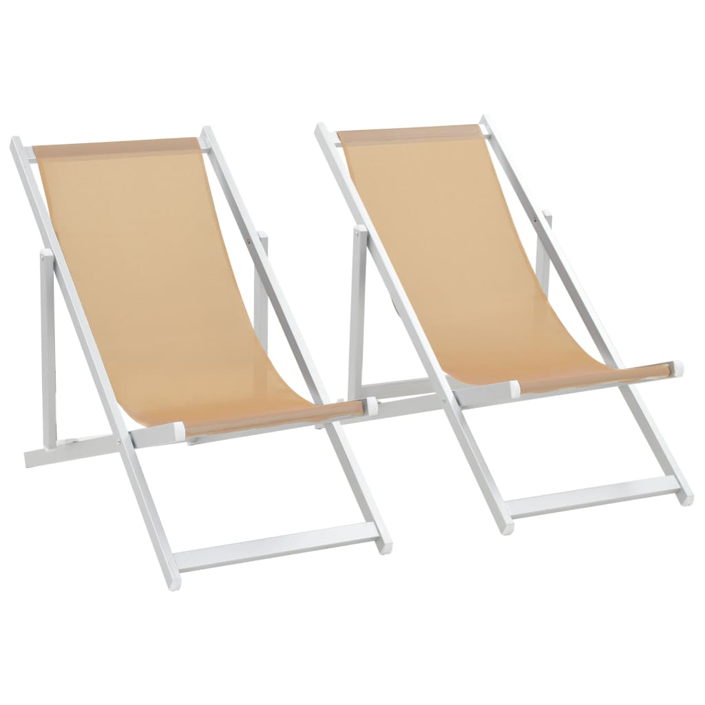 vidaXL pludmales krēsli, 2 gab., alumīnijs, tekstilēns, krēmkrāsā