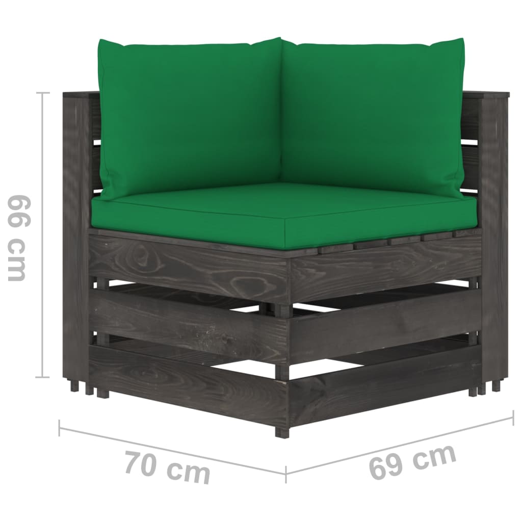 vidaXL četrvietīgs dārza dīvāns ar matračiem, pelēks, impregnēts koks