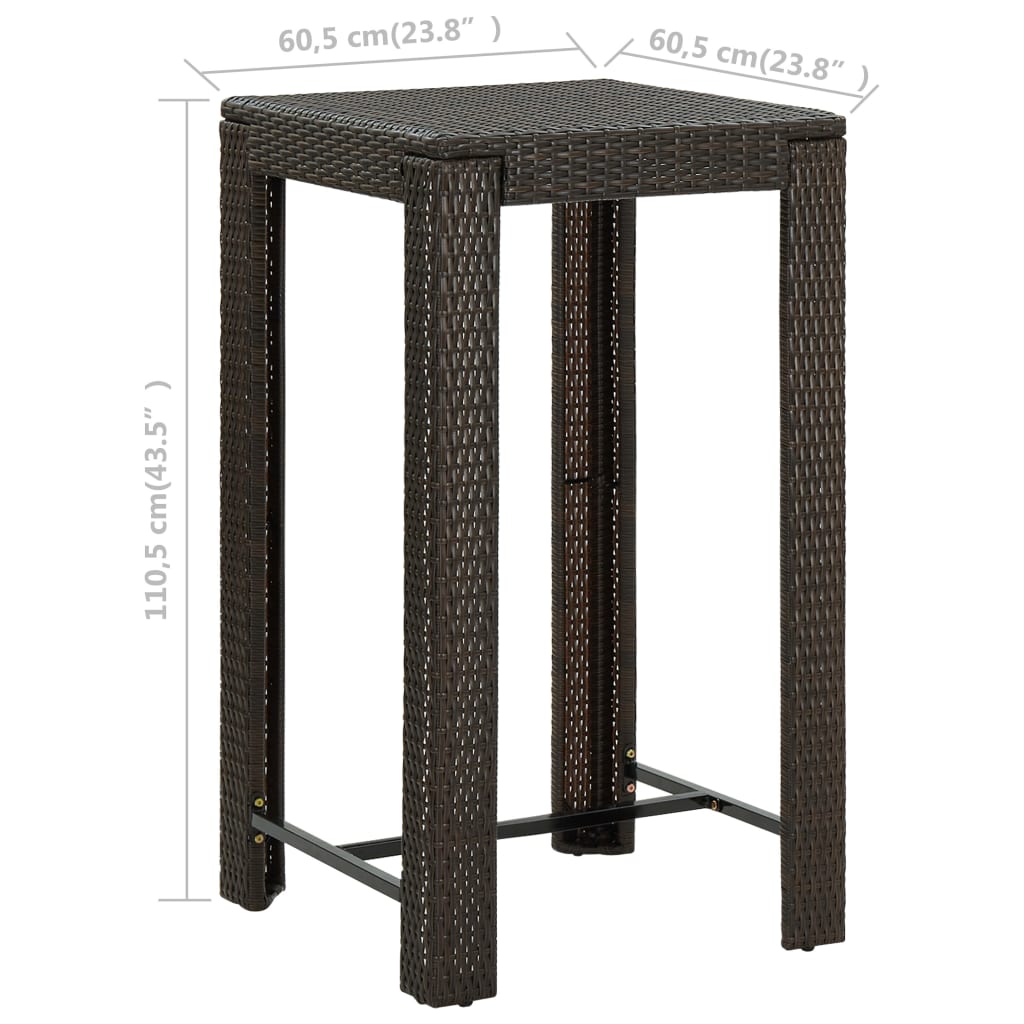 vidaXL dārza bāra galds, brūns, 60,5x60,5x110,5 cm, PE rotangpalma
