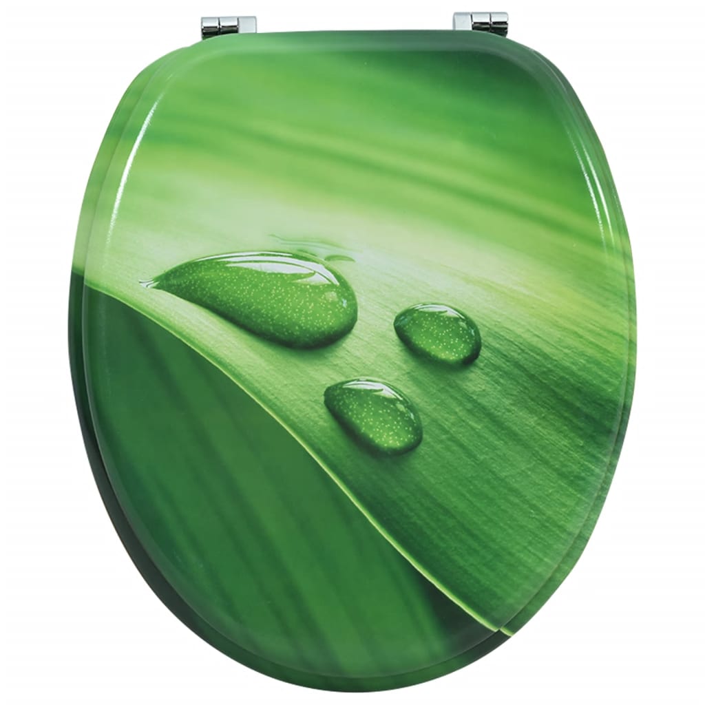 vidaXL tualetes poda sēdeklis ar vāku, MDF, zaļš, ūdens lāšu dizains