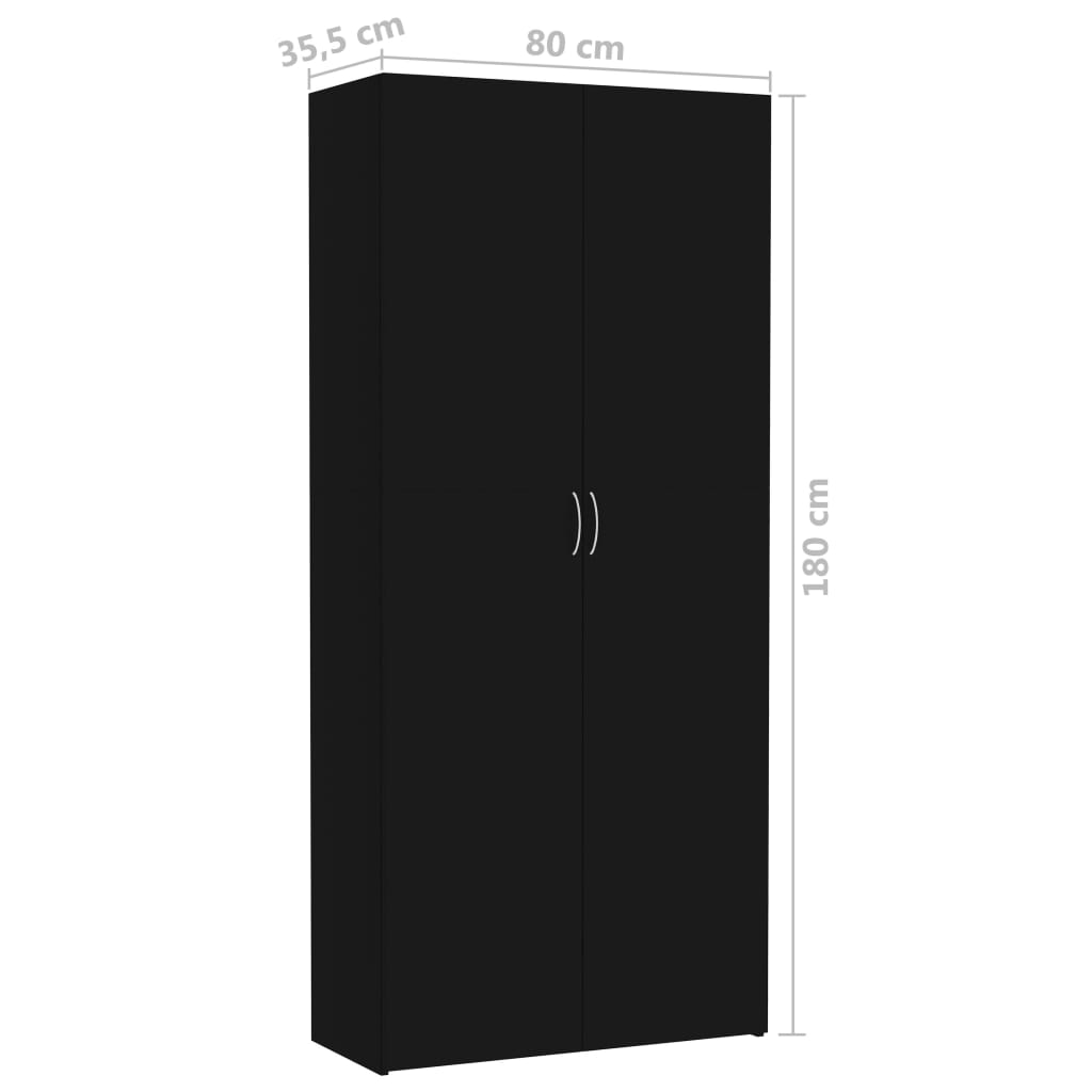 vidaXL skapis, 80x35,5x180 cm, kokskaidu plāksne, melns