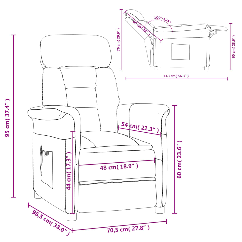 vidaXL atpūtas krēsls, atgāžams, krēmkrāsas mākslīgā zamšāda