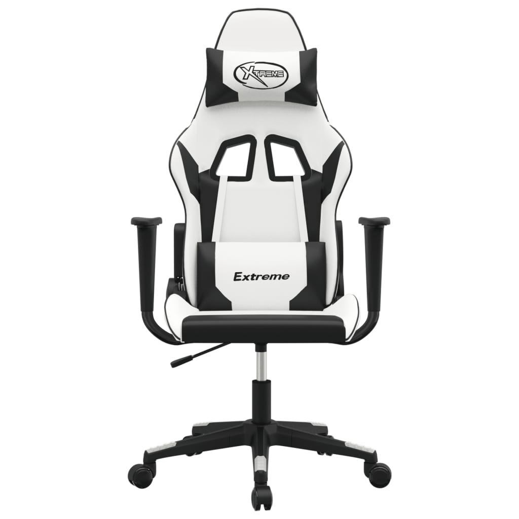 vidaXL masāžas datorspēļu krēsls, balta un melna mākslīgā āda