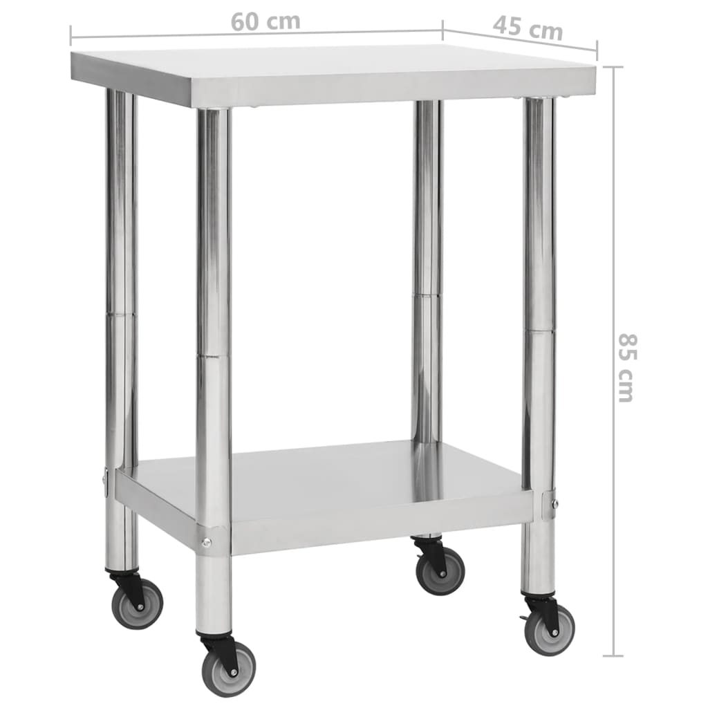 vidaXL virtuves darba galds, 60x45x85 cm, nerūsējošs tērauds